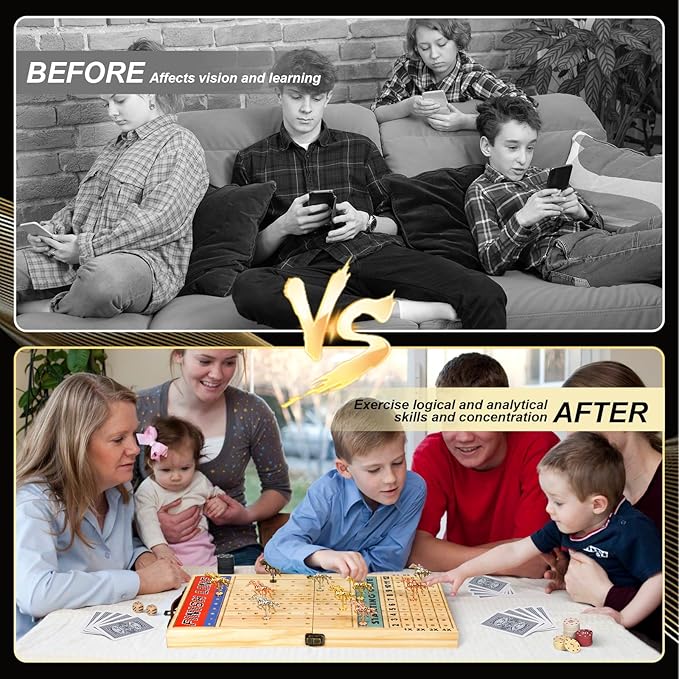 21 Inches Horse Racing Game, Horse Race Board Games with 11 Luxury Metal Horses,Thickened Wood Chessboard,Chips,Cards and Dice,Classic Wooden Table Top Board Games for Adults and Family