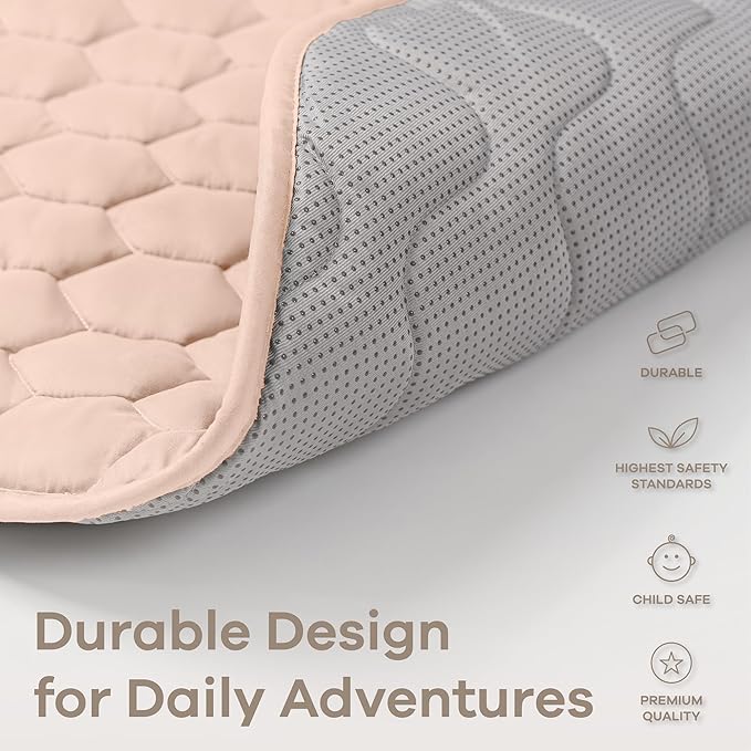 Comfy Cubs Round Kids Play Mat - Large 60 inches Soft Quilted Baby Floor Mat with Non-Slip Bottom - Plush Design for Toddlers' Playtime and Relaxation - Comfortable and Durable - Blush