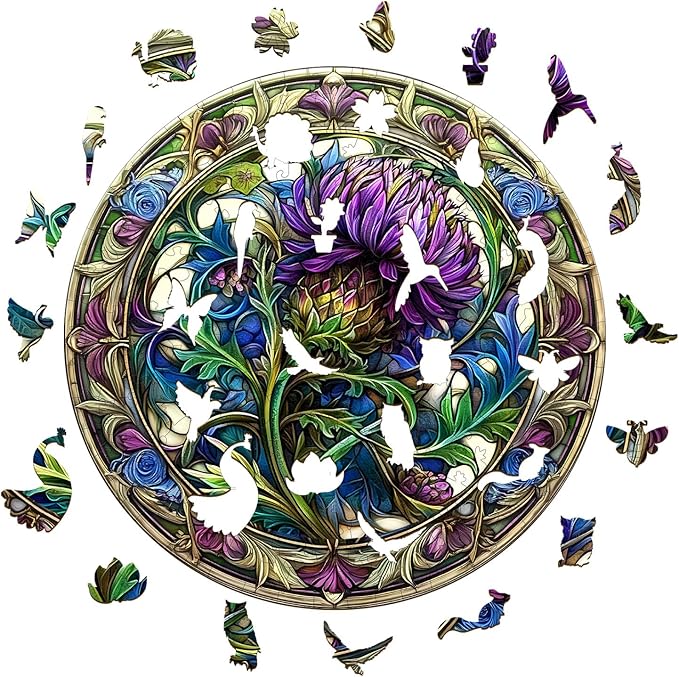 KAAYEE Wooden Jigsaw Puzzles-3D Visual Effect Scotch Thistle Wooden Puzzle Adult Unique Shape Wooden Puzzle Wooden Jigsaw Puzzle for Adult,Puzzle for Adults,Family Games (L-13.4 * 13.4in-300pcs)