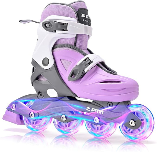 2PM SPORTS Inline Skates with Light Up Wheels, Roller Skates Blades for Boys Girls Kids Ages 5-8 8-12 4-6 6-12, Size Adjustable Beginner Blades Roller Skates