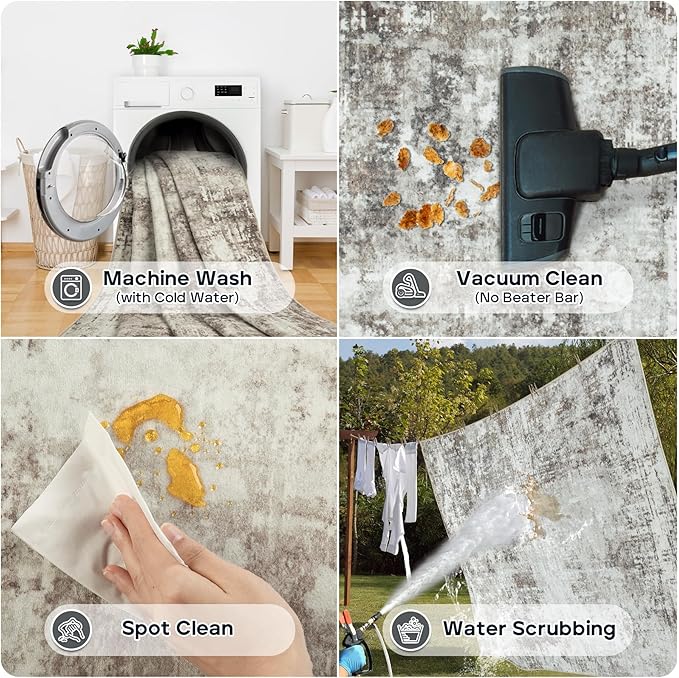 9x12 Area Rugs for Living Room Rug Washable: Modern Large Rug for Dining Room Bedroom Carpet Non Slip 9 by 12 Indoor Abstract Nursery Home Office Brown Grey