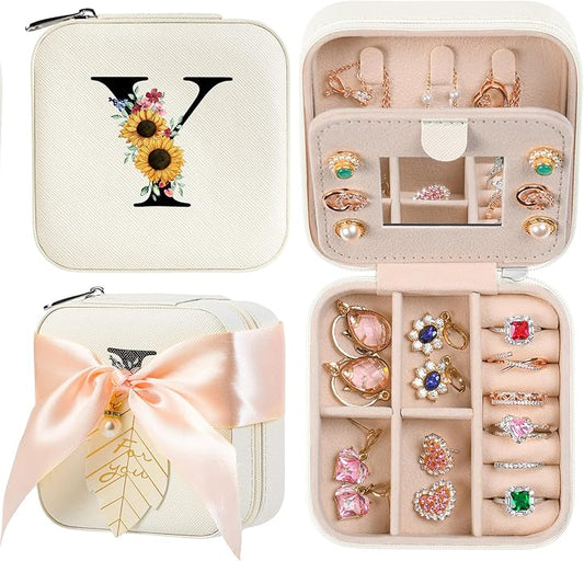 AYGXU Travel Jewelry Box for Women and Girls - Small Case With Initial A-Z - Teacher Gifts