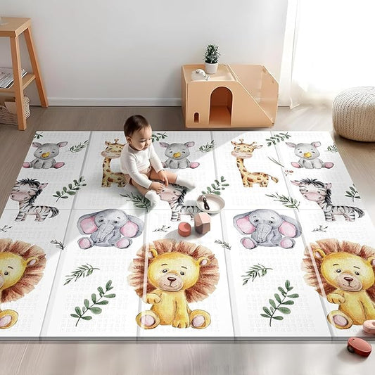 79 x 71 Foldable Large Play Mat for Babies, Non Toxic Foam Play Mat, Thick & Waterproof Baby Playmat for Floor, Anti-Slip Baby Playpen Mat for Toddlers