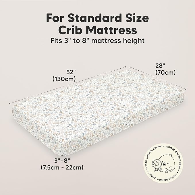 KeaBabies 2-Pack Organic Crib Sheets for Boys, Girls - 52x28 Fitted Crib Mattress Sheet Neutral, Breathable Jersey Cotton Cover for Baby Bed, Toddler Mattress, Soft & Cute Prints (Prairie)