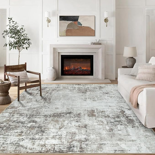 8x10 Area Rugs for Living Room Rug Washable: Modern Large Rug for Dining Room Bedroom Carpet Non Slip 8 by 10 Indoor Abstract Nursery Home Office Brown Grey