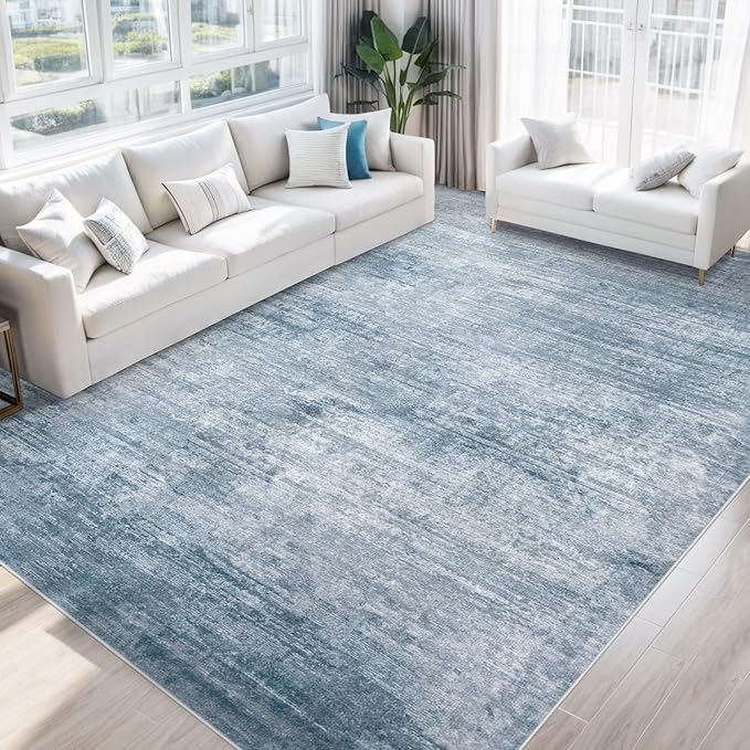 Area Rugs 8x10 Living Room: Washable Rug Modern Abstract Large Rugs Soft Non Slip Neutral Rug Stain Resistant Indoor Carpet for Bedroom Kitchen Dining Room Table Nursery Home Office Rugs(Blue,8'x10')