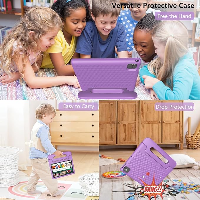 Kids Tablet 8GB+64GB, 10 Inch Android 14 Tablet for Kids 6000mAh with Case, WiFi 6, Bth 5.2, Dual Camera, GPS Pre-Installed Parental Controls, Kids Space & Family Link Great Gift for Toddler Children