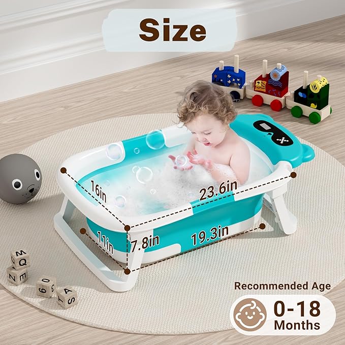 AVIDOR Baby Bathtub,Collapsible Bathtub for Newborn to Toddler,Durable Essential Infant Bath Tub,Portable Travel Baby Bathtub with Soft Cushion,No-Slip Hanging and Detachable Bathtub(Blue)