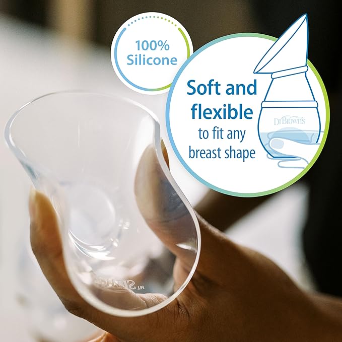 Dr. Brown's 100% Silicone One-Piece Breast Pump,Hands-Free Breast Milk Collector with Anti-Colic Options+ Baby Bottle (4 oz/120 mL),Level 1 Nipple,Travel Lid and Travel Bag
