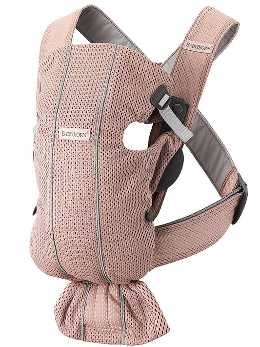 BabyBjörn Baby Carrier Mini, 3D Mesh, Dusty Pink | Newborn Carrier (7-25 lbs), Ergonomic, Easy-to-Use