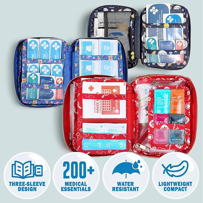 EVERLIT Care Rescue Pack | Family-Friendly First Aid Kit for Kids with 200 Pcs Medical Supplies | Travel-Friendly Compact Storage Bag for Home, Car, Travel, Camping, Adventure (Original)
