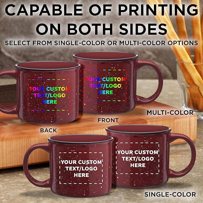 DISCOUNT PROMOS Custom Ceramic Campfire Coffee Mugs 13 oz. Set of 100, Personalized Bulk Pack - Perfect for Tea, Espresso, Cappuccino, Hot Cocoa - Maroon