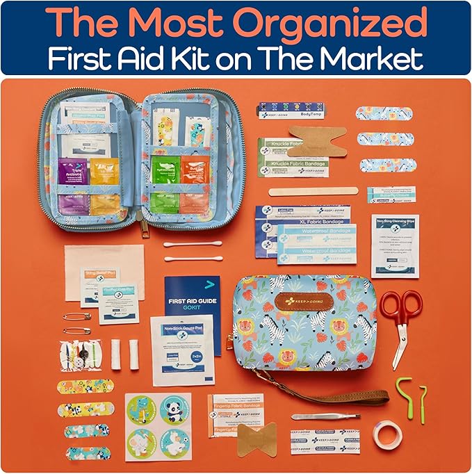 KeepGoing Travel First Aid Kit for Kids – 130 Pc. for Car, Home, Purse, Diaper Bag & Backpack with Latex-Free Bandages - Mini First Aid Kit Travel Size TSA-Approved