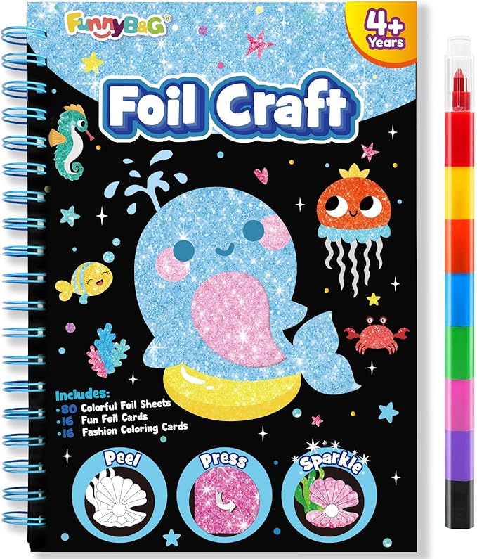 FUNNYB&G Foil Art Craft Activity for Kids - Gift for Girls Boys Crafts for Kids Fun Art Supplies DIY Creative Travel Toy, Birthday Gift Party Favor Toys for Girls Boys 4 5 6 7 8 9 Years Old(Ocean)