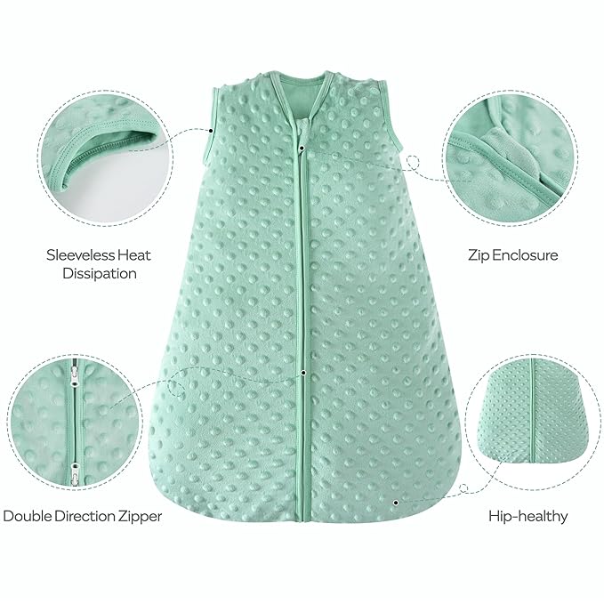 JELLYMONI Fleece Baby Sleep Sack 0-6 Months, 1.5 Tog Warm Winter Baby Wearable Blanket with Plush Dots and 2-Way Zipper, Cotton Toddler Sleep Sack