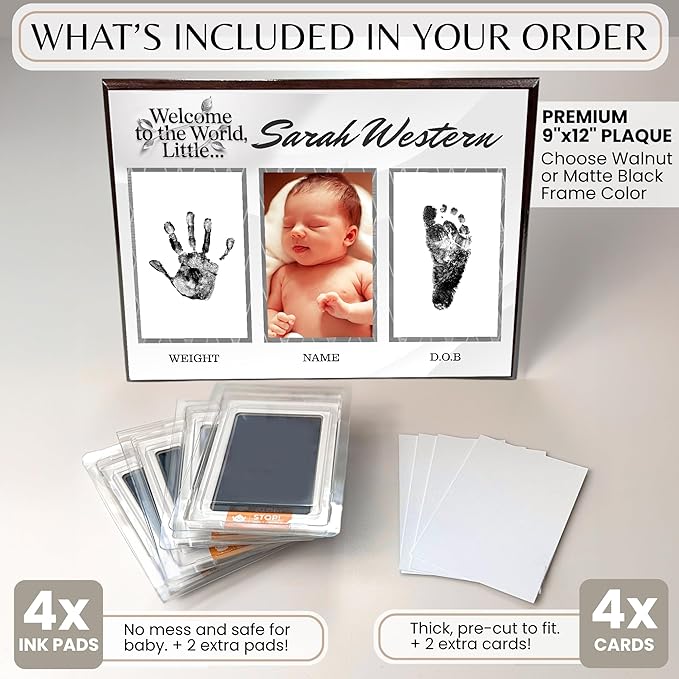 Inkless Hand and Footprint Kit, Baby Keepsake Plaque & Baby Shower Gifts - Ideal as Mom To Be Gift, Nursery Picture Frames, Clean Touch Hand and Footprint Kit (Style 1 - Design 4)