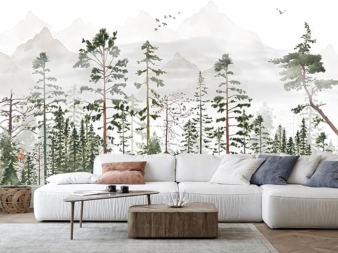 Green Forest Woodland Wallpaper Wall Mural for Nursery Room Girls Room Boys Room(Not Self-Adhesive)