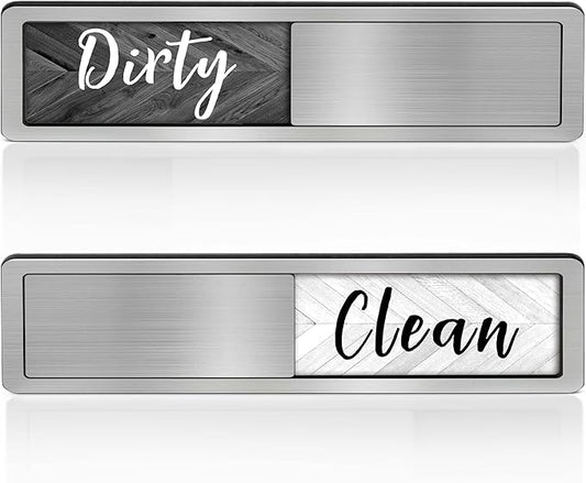 Dishwasher Clean Dirty Sign-Dishwasher Magnet Stainless Steel Clean Dirty Sign for Kitchen Organization Farmhouse Dishwasher Slide Indicator, Optional Adhesive Stickers