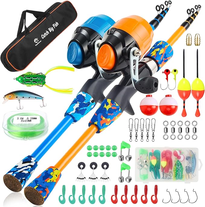Kids Fishing Pole Kit Set，Portable Telescopic Fishing Rod and Reel Combo Full Kits for Boys, Girls, Beginner, Youth