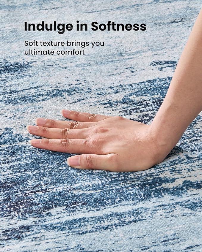 Amada 8x10 Area Rug, Modern Abstract Living Room Rug with Non-Slip Backing & Short Pile, Large Washable Rug with Abstract Pattern for Living Room, Bedroom and Dinning Room, Blue