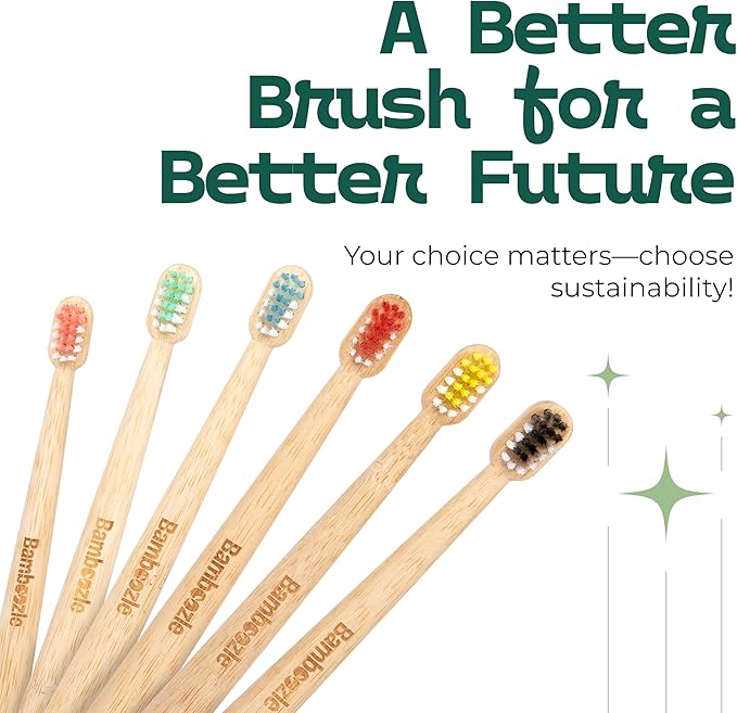 Bamboozle Eco-Friendly Animal Toothbrushes for Kids - Sustainable Bamboo Design, Biodegradable & Stylish Oral Care Solution, Animal Design, Pack of 6