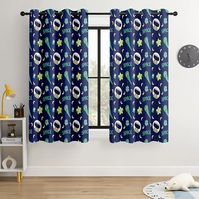 Kids Space Constellation Planets Blackout Curtains - 100% Blackout, Thermal Insulated, Noise Reducing, Perfect for Kids Room and Nursery, 2 Panels (Constellation Planets, W52×L63)