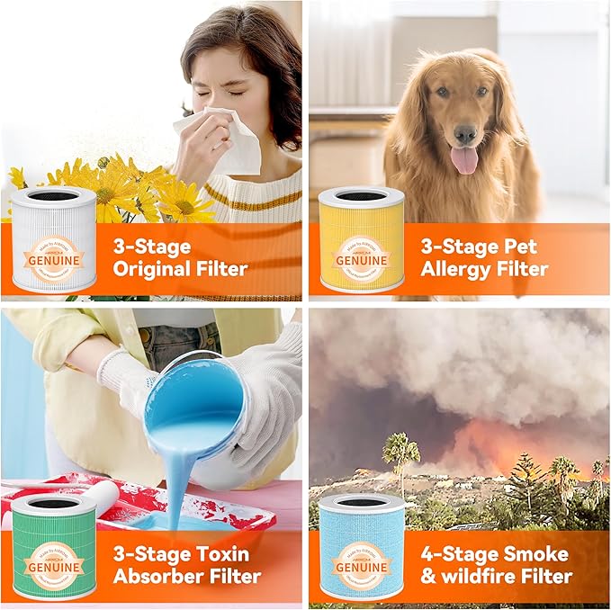 AIRROMI Pets Air Purifier for Home Allergies,Up to 660 ft².Yellow Deodorizing Activated Carbon Filter,With Fragrance Sponge for Better Sleep,Night Light,Pet Dander,Smoke,Odors,Air Cleaner A2002 Pink