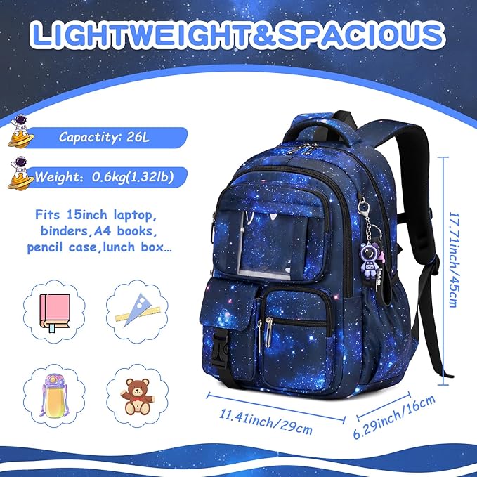 Kids Backpack for Girls Boys School Bags for Middle School Students Book Bag for Elementary Primary Kawaii Ita Backpack, Galaxy Astronaut