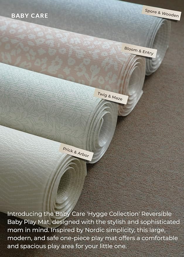 Baby Care Play Mat (Large, Hygge - Bloom & Entry) 82'' x 55'' Original One-Piece Reversible Rollable Waterproof Play Mat for Infants, Babies, Toddler, and Kids