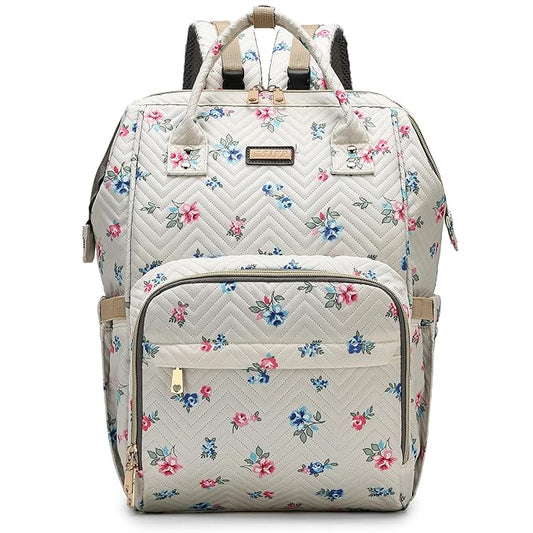 Diaper Bag Backpack, Diaper Bags for Baby Girls Boys, Baby Bags for Moms Dads, Nappy Changing Bag with Insulated Pockets,Multi-functional Waterproof Backpack with Stroller straps-Beige Flowers