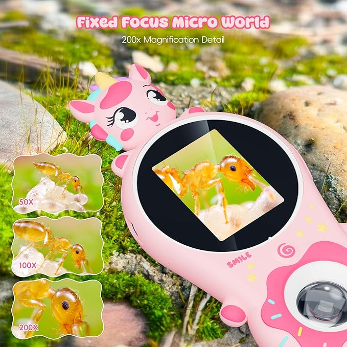 Kids Microscope,Ashfly 200X Magnifier for Kids,Mini Pocket Portable Digital Microscope for Educational Science Toys,Birthday Gifts for Age 3 4 5 6 7 8 Girls
