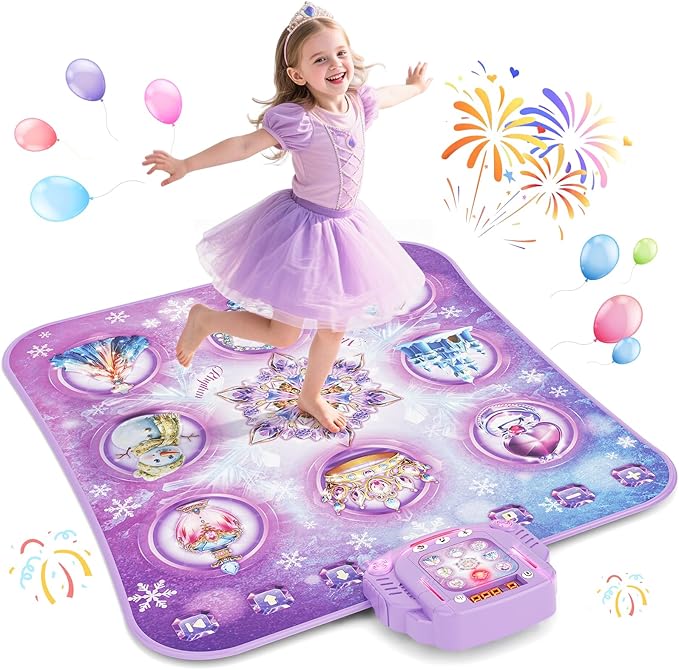 Dance Mat Toy for 3-12 Year Old Girls, Electronic Dance Pad with Wireless Bluetooth,Frozen 8-Button Music Princess Toys Play Mat for Kids with LED Light, Built-in Music, Toddlers Birthday Gift Ages 3+
