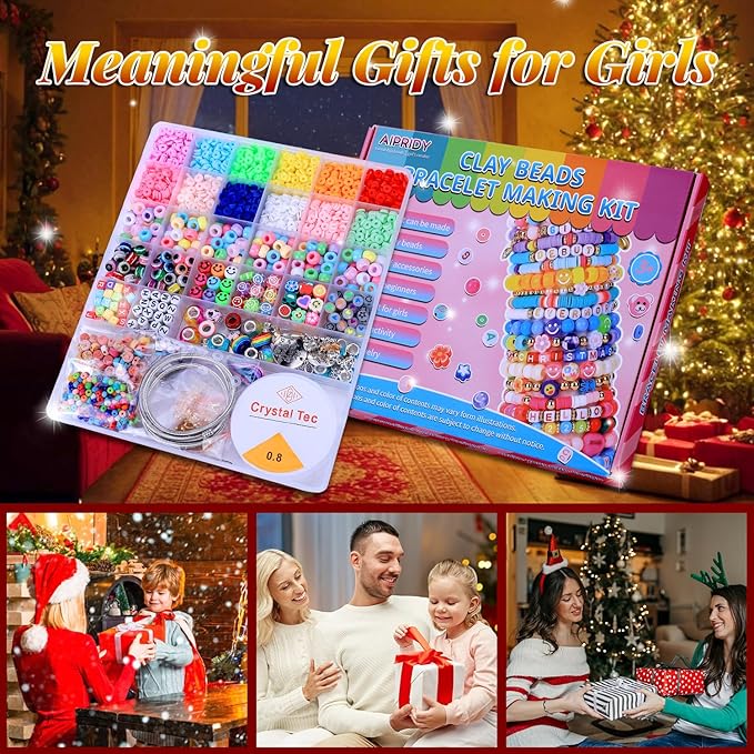 AIPRIDY 3600 Pcs Girls Toys Bracelet Making Kit, Unicorn/Mermaid Jewelry Activity, Flat College Style Beading for Friendship Jewelry Making, DIY Crafts for 4-12 Girls Birthday Christmas Gifts(Aqua)