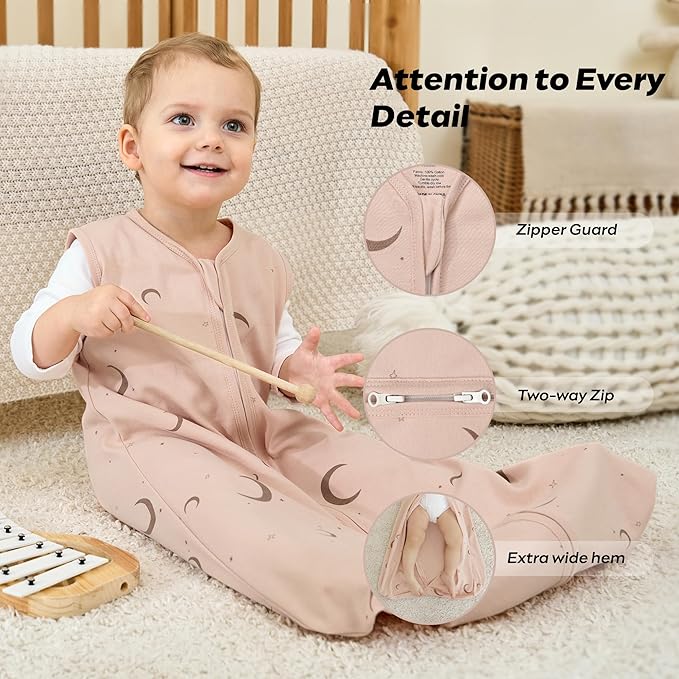 JELLYMONI Baby Sleep Sack 12-18 Months Wearable Blanket for Baby, 100% Cotton 2 Pack Infant Toddler Sleeping Sack Lightweight Soft 2-Way Zipper Sleepsack