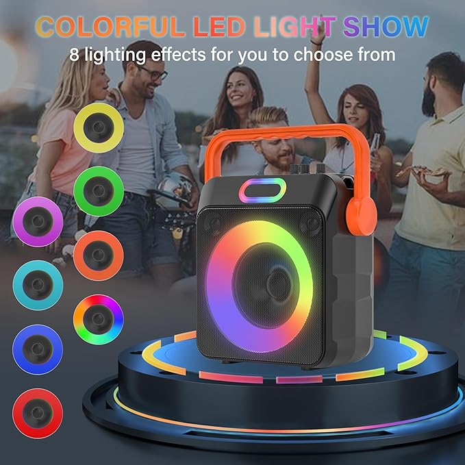 Karaoke Machine with 2 Wireless Microphones, Karaoke Machine for Adults & Kids, Portable Bluetooth Karaoke Speaker with Bass/Treble Adjustment, PA System, LED Lights, Supports TWS/USB/TF/REC/FM/AUX