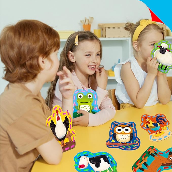 9 PCS Kids Lacing Cards, 9 Double Sided Farm Animals Sewing Cards with 9 Colorful Laces, Educational & Learning Toys for Preschoolers, Kids Ages 3+