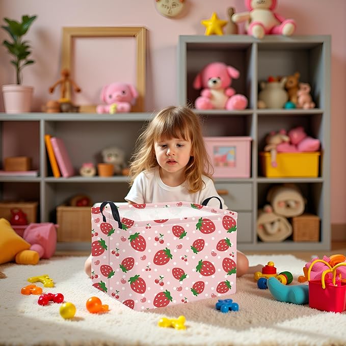 HIYAGON Rectangular Baby Girl Basket Kids Baby Storage Basket Toy Storage Bin Organizer Box Room Decor(Strawberry)