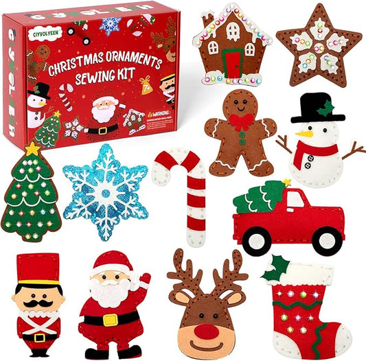 CiyvoLyeen Christmas Sewing Kit for Kids Felt Christmas Ornaments Craft Supplies DIY Activity for Girls and Boys Educational Sewing Gift for Child Set of 12