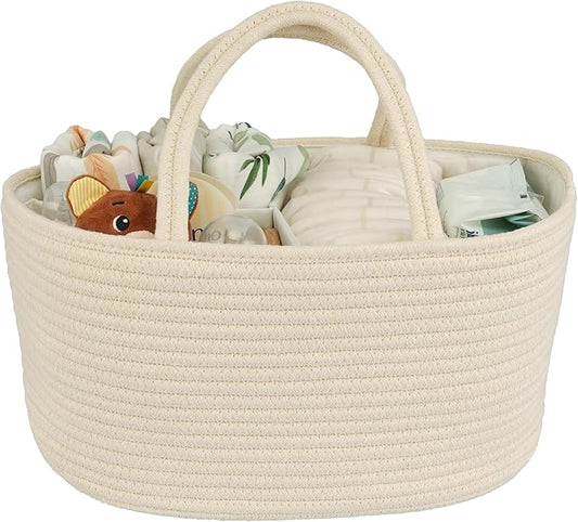 Diaper Caddy Organizer Cotton Rope Baby Basket Nursery Storage and Portable Tote Bag for Car Ideal Baby Shower Gifts and Registry Must-Have for Newborn Essentials beige