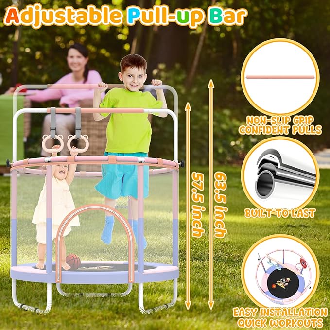 60'' Toddler Trampoline with Safety Enclosure Net, Trampoline for Kids Certified by ASTM USA 2-8 Year Old for Indoor, Lawn Garden