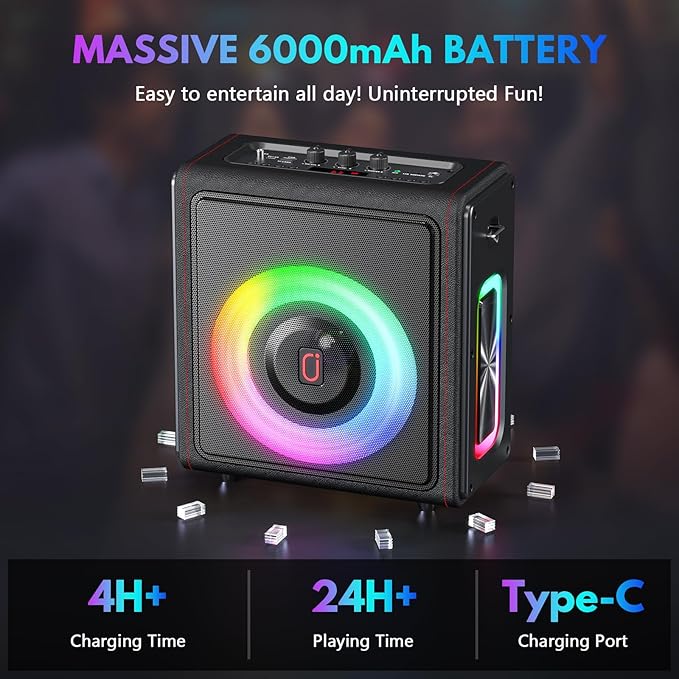 Karaoke Machine with 3 Wireless Mics | Bluetooth 5.3 Speaker with Echo Adjustment & Auto Pitch Correction | PA System with RGB Lights, Supports TV/TF Card/USB/AUX/Live/REC for Home Parties