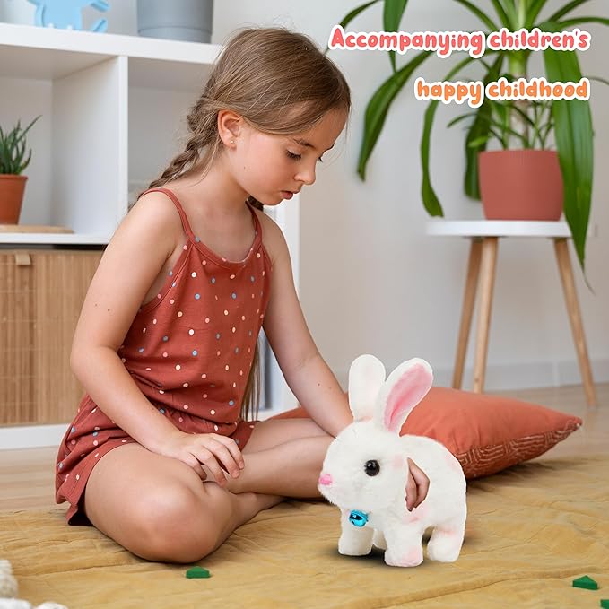 Easfan Bunny Plush Toy Jumping Spotted Rabbit Talking Hopping Ears Nose Moving Educational Plush Toy Singing Shaking Glowing Interactive Toy Electric for Toddlers Kids