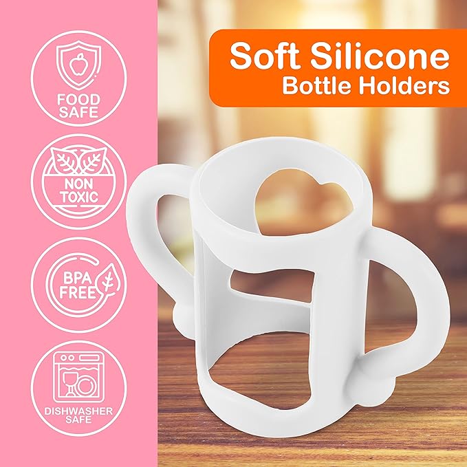 (3-Pack) Bottle Handles for Dr Brown Baby Bottles with Easy Grip Handles to Hold Their Own Bottle - BPA-Free Soft Silicone (White Pink Orange)