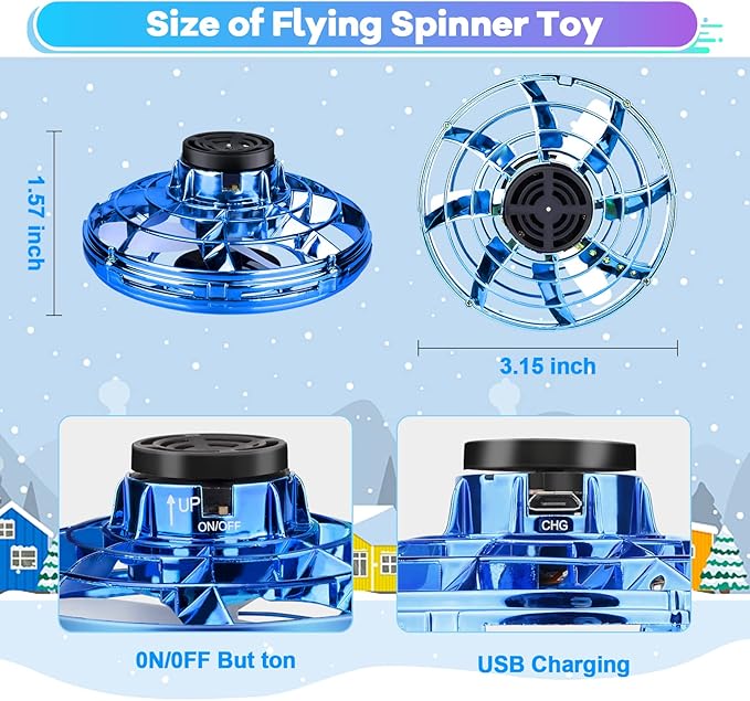 Hand Operated Mini Drone for Kids - LED UFO Flying Orb Ball, Rechargeable Mini Fidget Spinner Toy for Indoor Outdoor,Christmas Birthday Party Gifts for Girls Boys (Blue)