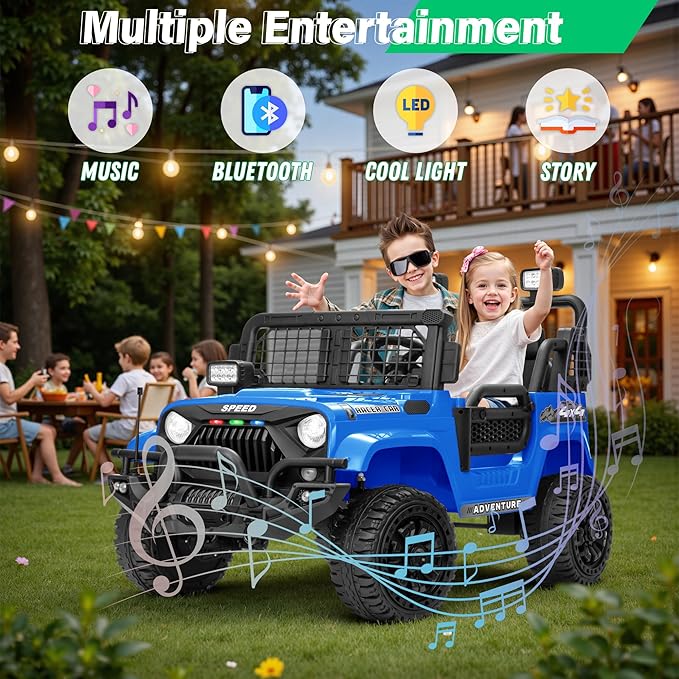 2 Seater Ride On Car Truck with Remote Control XL, Kids 24V Battery Powered Electric Vihicle w/21 in Seat, 3 Speeds, 2WD/4WD Switichable, Shock Absorbers,Bluetooth, Flower, Gift Choice