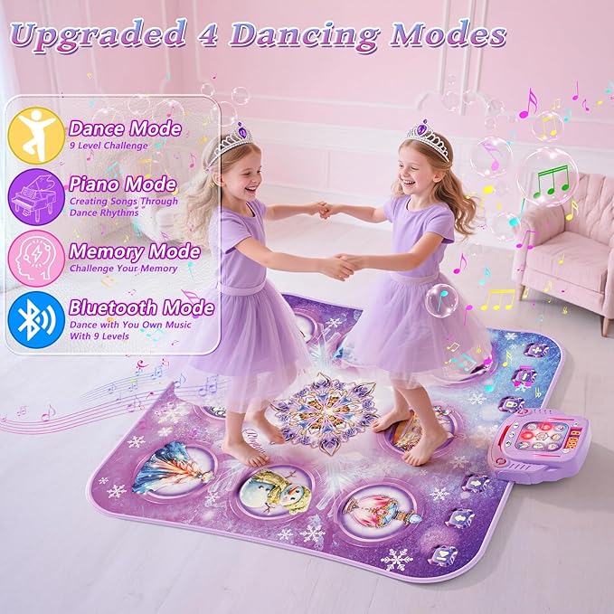 Dance Mat Toy for 3-12 Year Old Girls, Electronic Dance Pad with Wireless Bluetooth,Frozen 8-Button Music Princess Toys Play Mat for Kids with LED Light, Built-in Music, Toddlers Birthday Gift Ages 3+