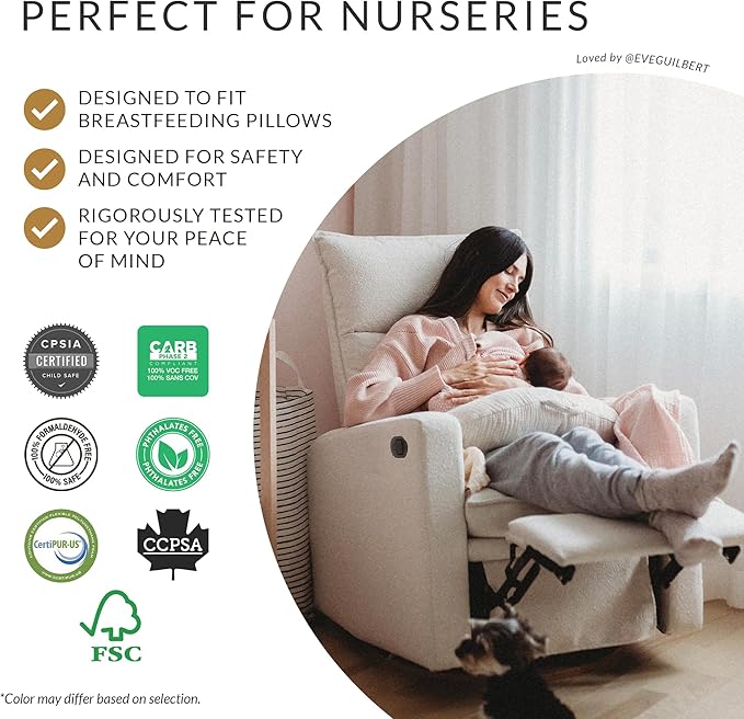 Arya Modern Nursery Glider Recliner Chair – Cozy Nursing Chair with 360° Swivel for New Parents, Gentle Motion, Compact Design, High Back & Low Armrests, Canadian Made (Driftwood/Breather Fabric)