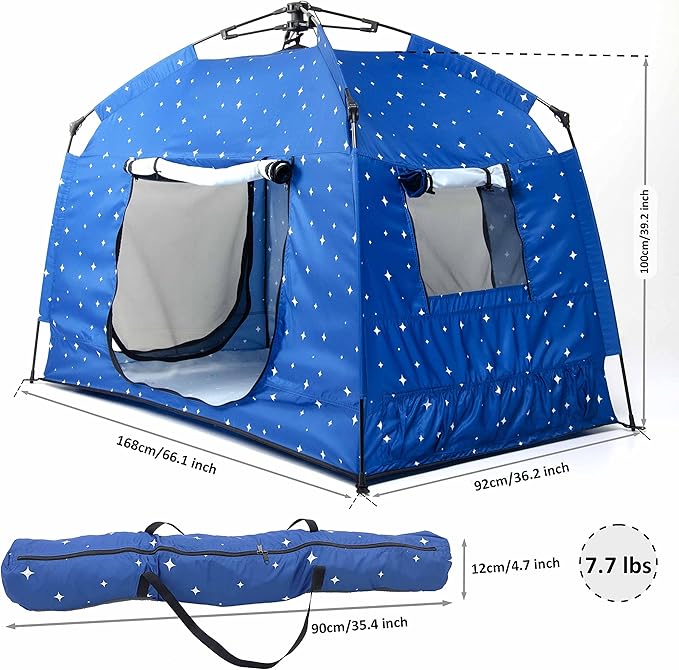 Kids Play Tent-Portable Playhouse Children House -Easy Set up Indoor Outdoor with Carry Bag for Kids-Light Strip Design for Night Use with Starry Fabric - Space for Children and Parents-Birthday