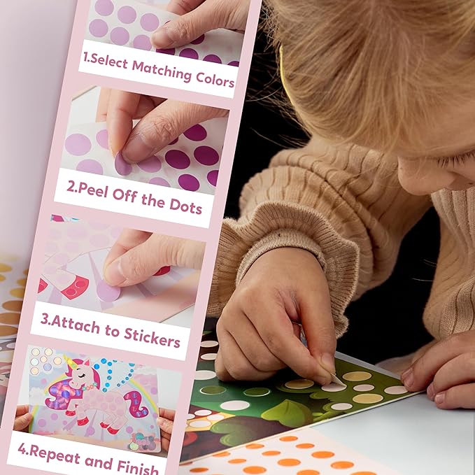 Klever Kits Dot Art Kit for Kids, No Mess Sticker for Toddlers 3-7, Craft Kits, DIY Creative Activity, Travel Toy, Birthday for Boys Girls (Unicorns & Princess)