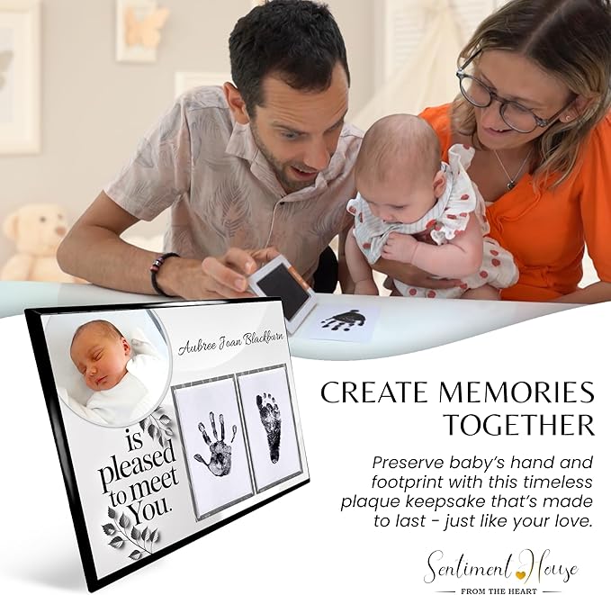 Inkless Hand and Footprint Kit, Baby Keepsake Plaque & Baby Shower Gifts - Ideal as Mom To Be Gift, Nursery Picture Frames, Clean Touch Hand and Footprint Kit (Style 1 - Design 5)